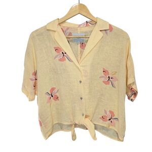Rails Marley Eden Floral Yellow Tie Front  Women's Top